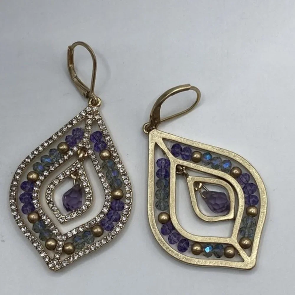 Lonna & Lilly beaded chandelier Pave Crystals Gold Tone Purple Drop ‎  EARRINGS